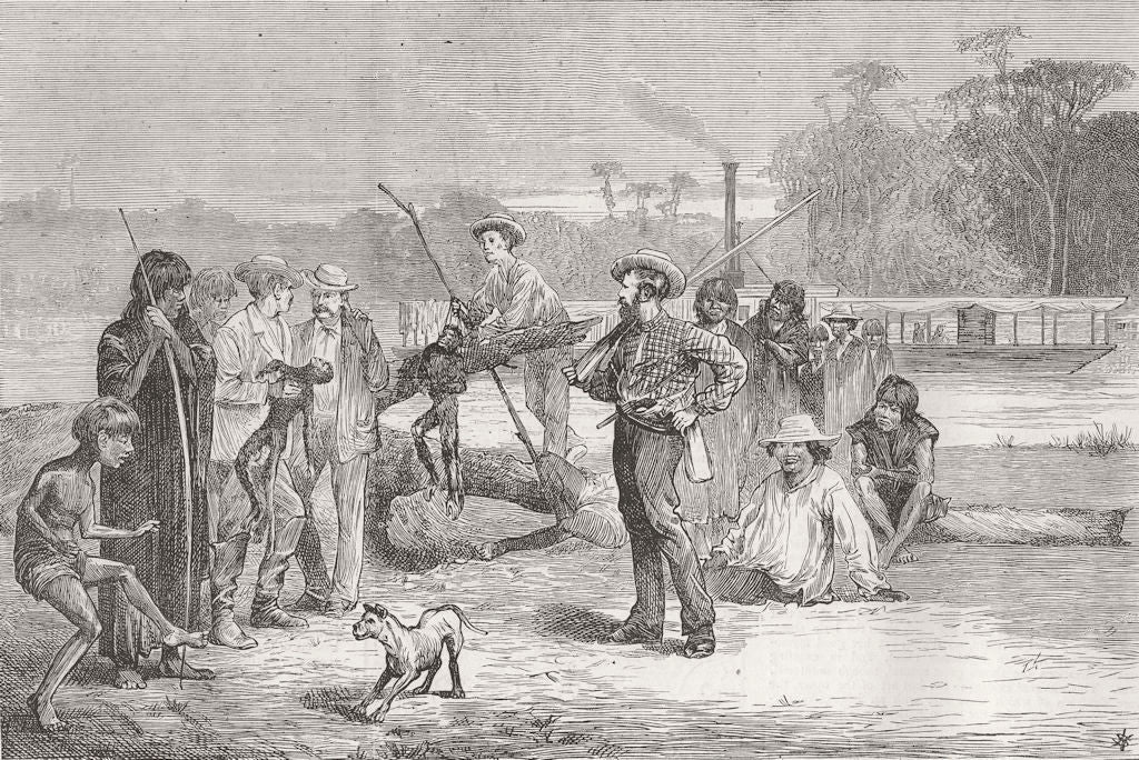 BRAZIL. River Amazon. hunting monkeys 1873 old antique vintage print picture